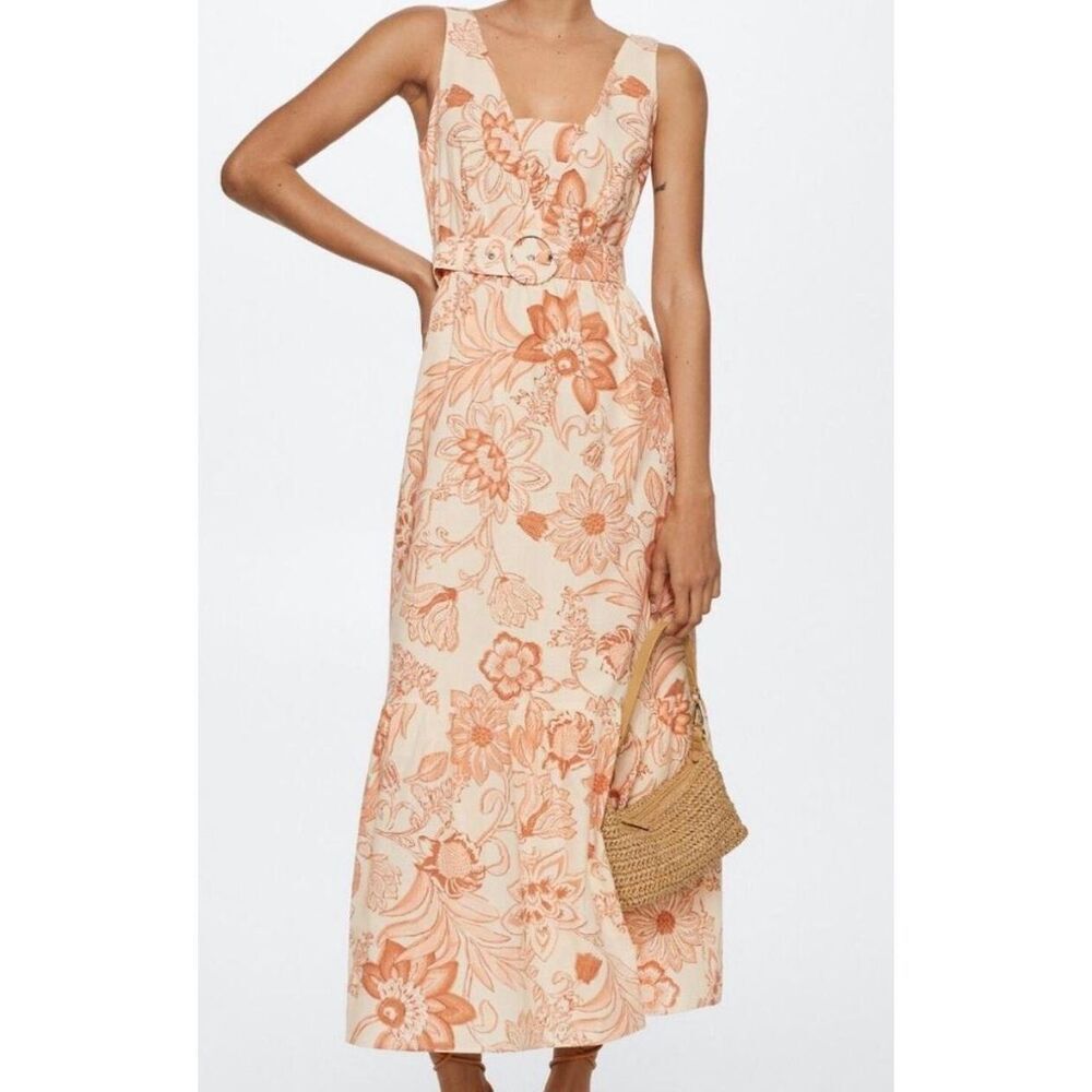 NWOT VIRAL Mango Martina midi dress belted, Sz 2